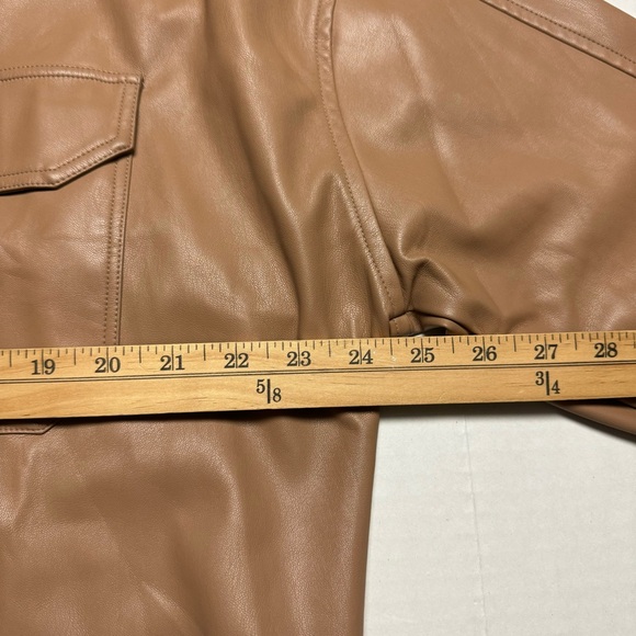 Aaron & Amber Faux Leather Shacket (Shirt Jacket) In Camel Brown Size: Large - Picture 7 of 13